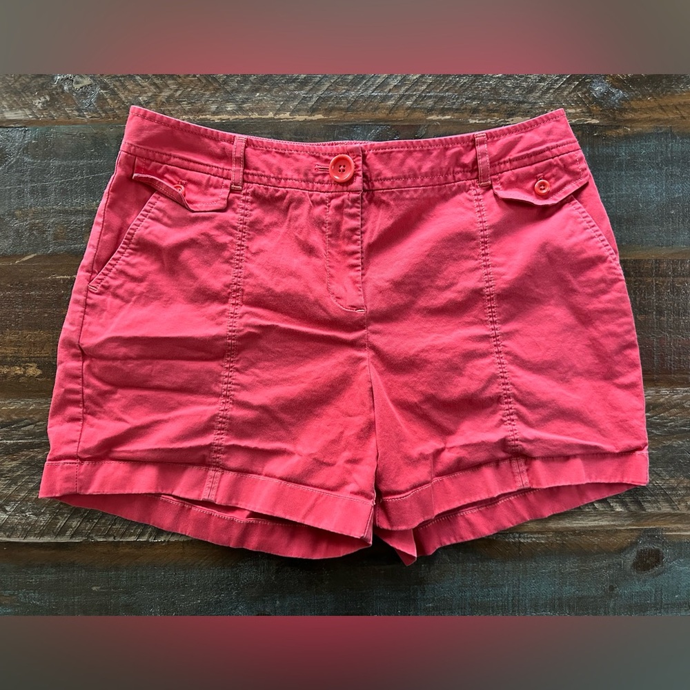 ANN TAYLOR Women’s 4 Pink Chino Flat Front Mid Rise Shorts | SKU 0543